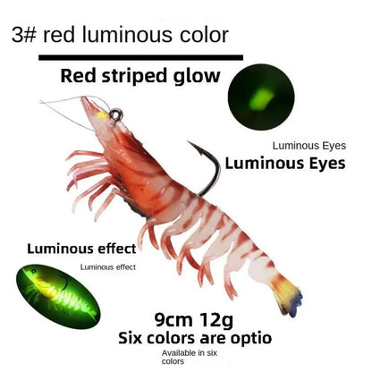 1Pcs Lifelike Artificial Luminescent Shrimp Fishing Lure Fishing Luminous Lures Fishing Bait Hooks 9cm 12g Shrimp Fake Bait