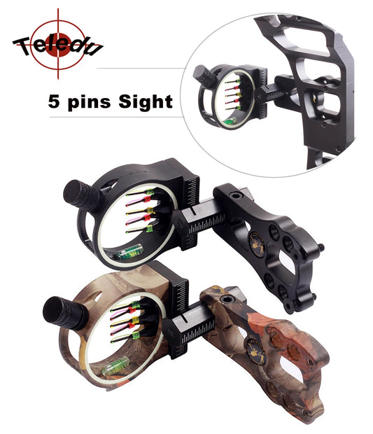 5 Pin Bow Sight 0.029" Fiber Compound Bow Sights with LED Sight Light for Compound Bows Archery Hunting - Wild Frontier Gear LLC