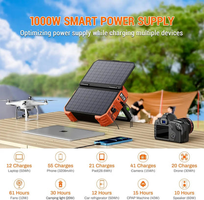 wey Portable Power Station 1000W With Built-In Solar Panel, 614Wh/192000Mah Lifepo4 Battery Pack, Solar Generator With Wild Frontier Gear LLC