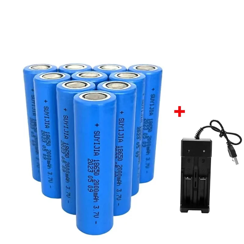 2000mah 18650 Rechargeable Battery with Charger 3.7V Li-ion Batteries for Electric Pointer Doorbell Flashlight Lithium Battery Wild Frontier Gear LLC