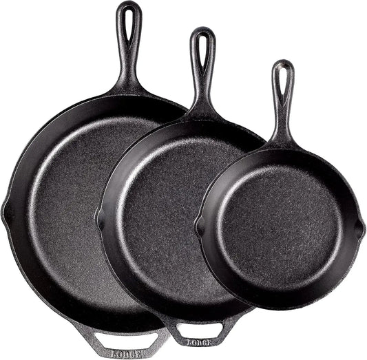 Lodge Pre-Seasoned Cast Iron Skillet Set - Set Includes 8 Inch Skillet, 10.25 Inch Skillet, and 12 inch Skillet - 3 Piece Wild Frontier Gear LLC