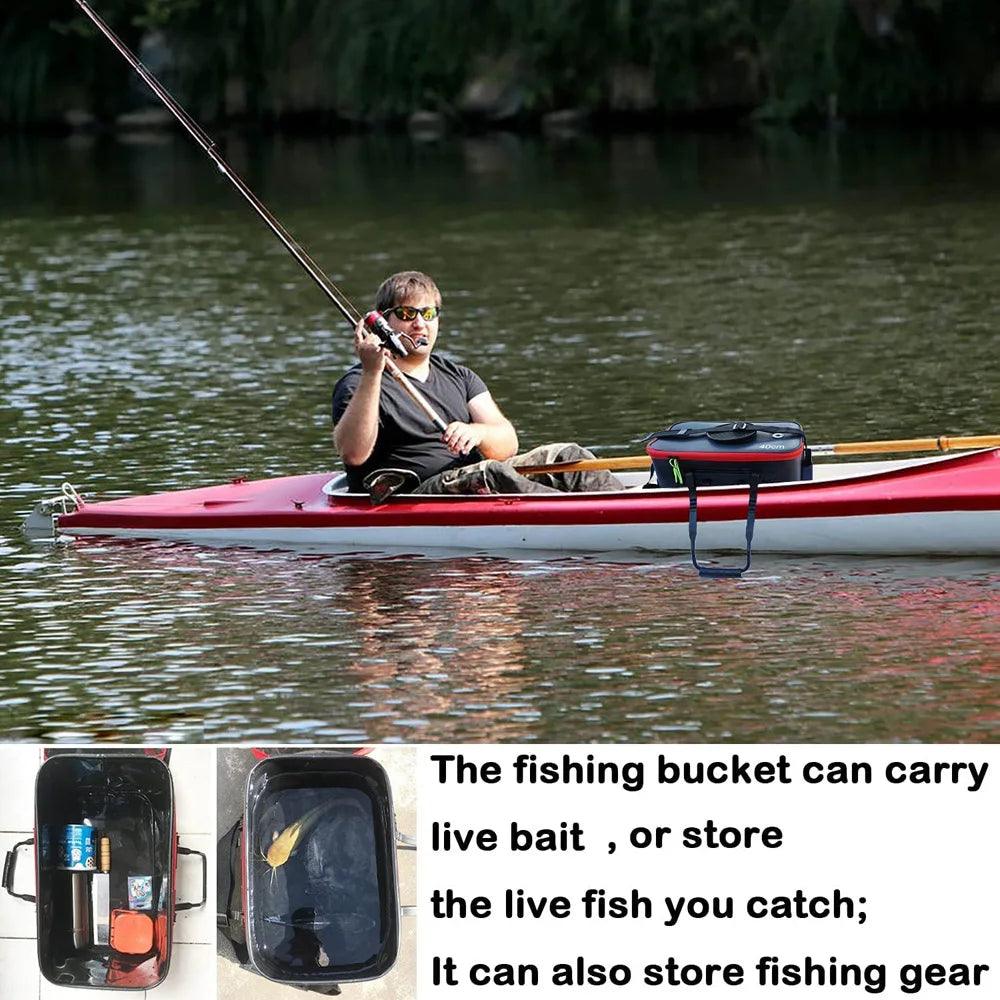 Portable EVA Thicken Waterproof Zipper Fishing Box Portable Folding Bag for Live Fish Bucket, Fishing Tackle with Shoulder Strap - Wild Frontier Gear LLC