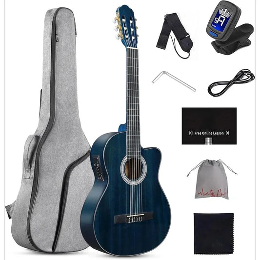 Electric Guitar, 39 Inch Cut Nylon String Classical Built-in Pickup Kit, Equipped with 4-band EQ Equalizer and Nylon Strings Wild Frontier Gear LLC