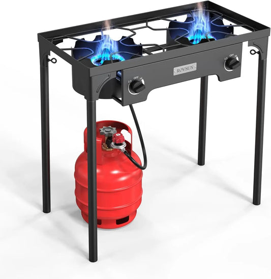 2 Burner Outdoor Propane Gas Stove 150,000 BTU High Pressure Stand Cooker for Backyard Cooking Camping Home Brewing Canning Wild Frontier Gear LLC