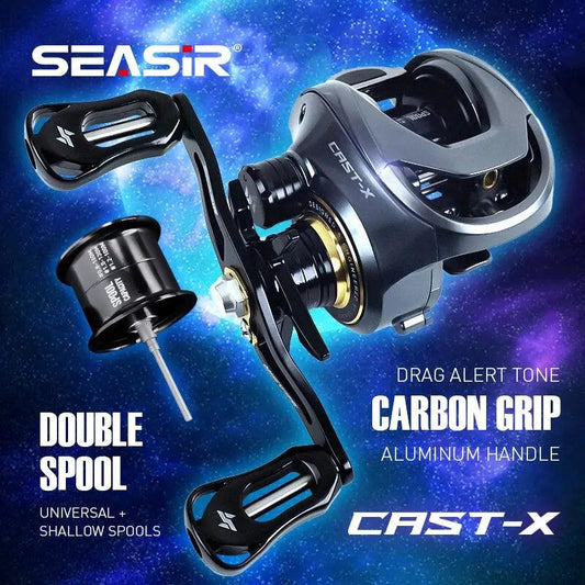 SEASIR CAST-X Baitcasting Fishing Reel with Dual Spools, 7.3:1 Gear Ratio, Lightweight Aluminum, Carbon Grip for Freshwater and Saltwater Fishing - Wild Frontier Gear LLC