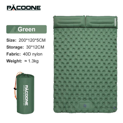 PACOONE Outdoor Camping Double Inflatable Mattress Extra Wide Sleeping Pad Ultralight Folding Bed Sleeping Mat Car Travel Mat Wild Frontier Gear LLC