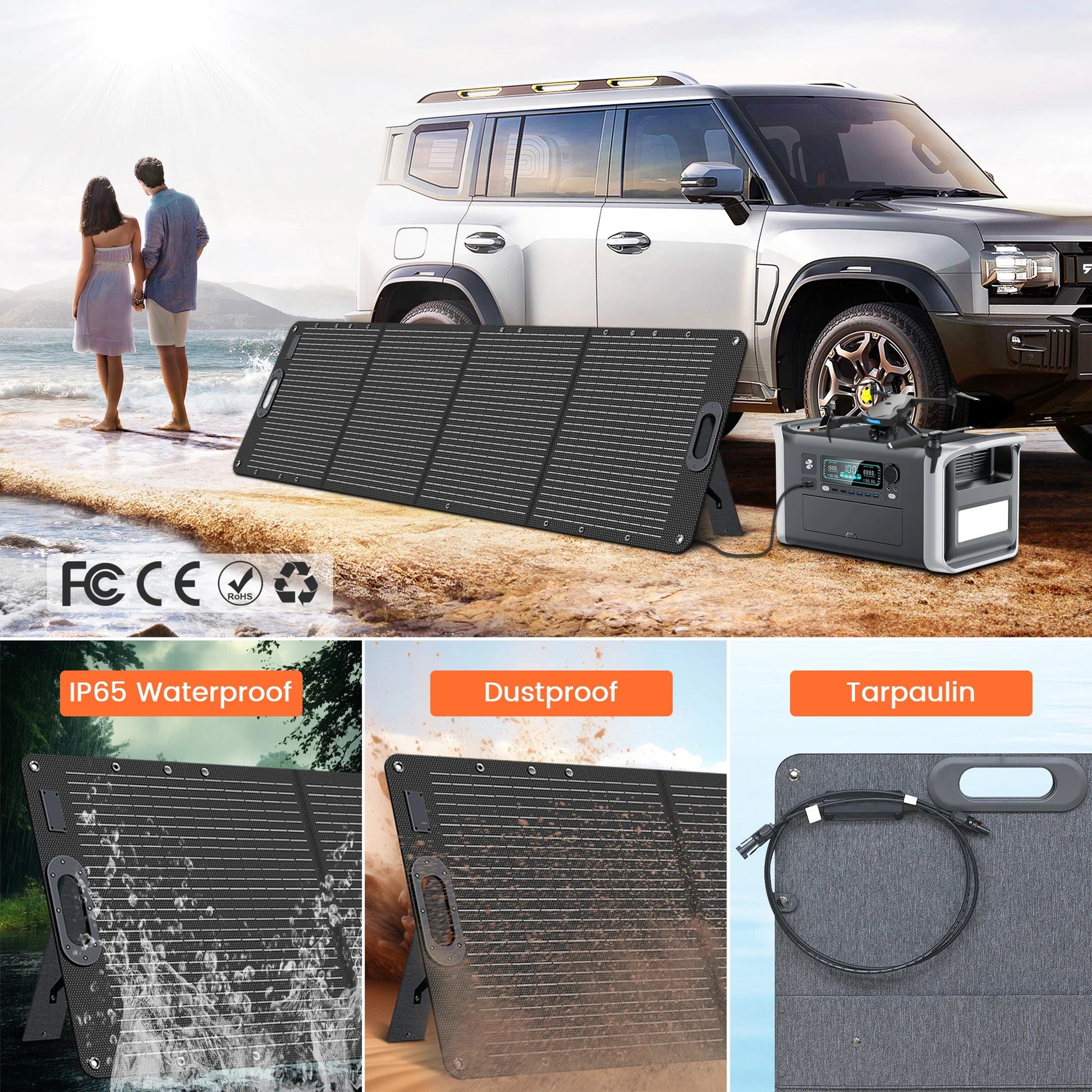 200W ETFE Flexible Foldable Solar Panel 100W Camping Portable Folding Solar Panel Kit High Efficience Travel&Phone&Boat&RV 20.5V Wild Frontier Gear LLC