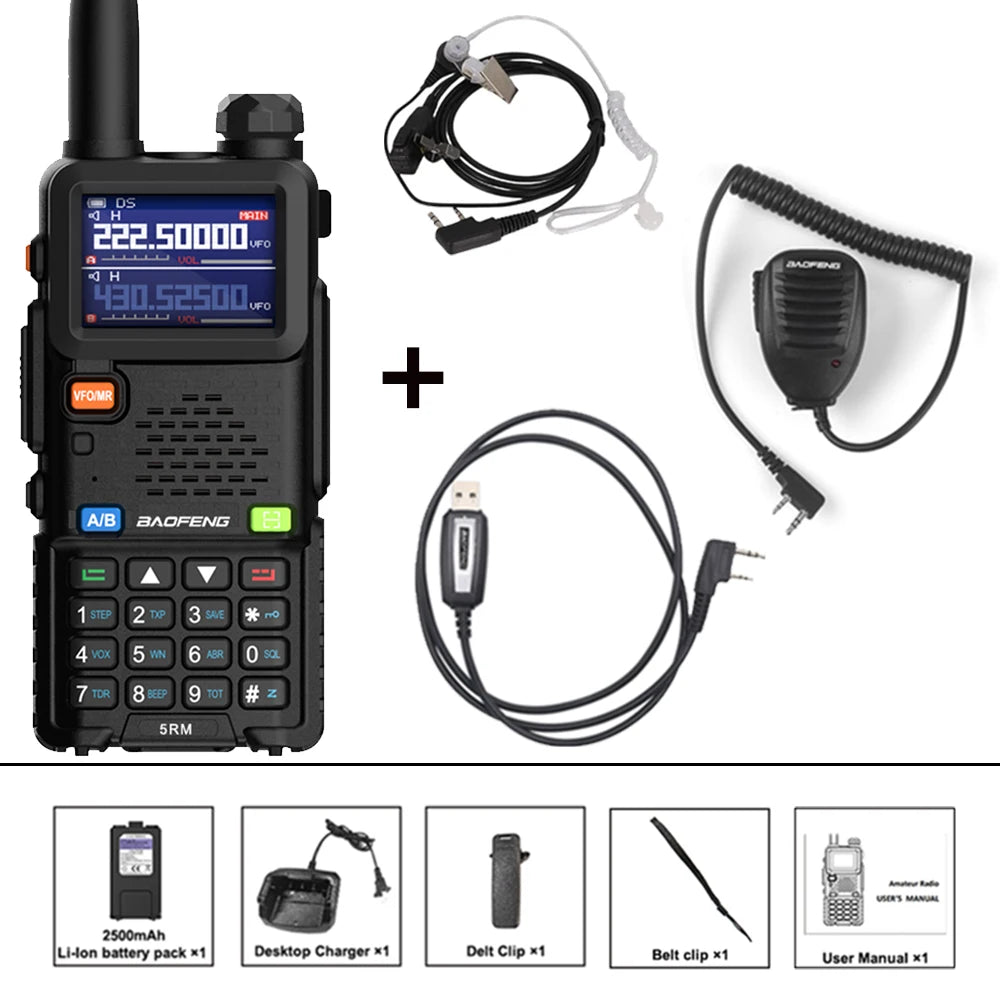 2024 New baofeng 5RM 8W multi-band handheld radio 2500mAh 999CH Type-C direct charging long range two-way radio