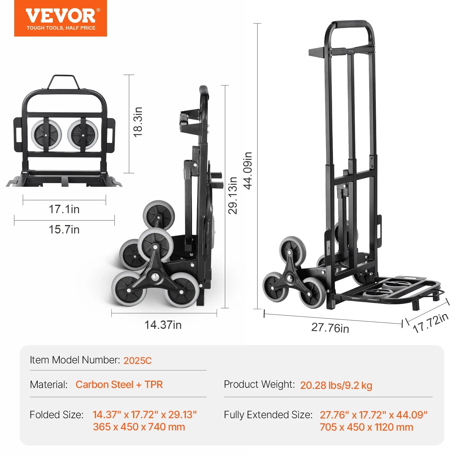 VEVOR 460 lbs Stair Climbing Cart Folding Hand Truck Dolly with Handle 6 Wheels & 2 Elastic Ropes for Shopping Moving Warehouse Wild Frontier Gear LLC