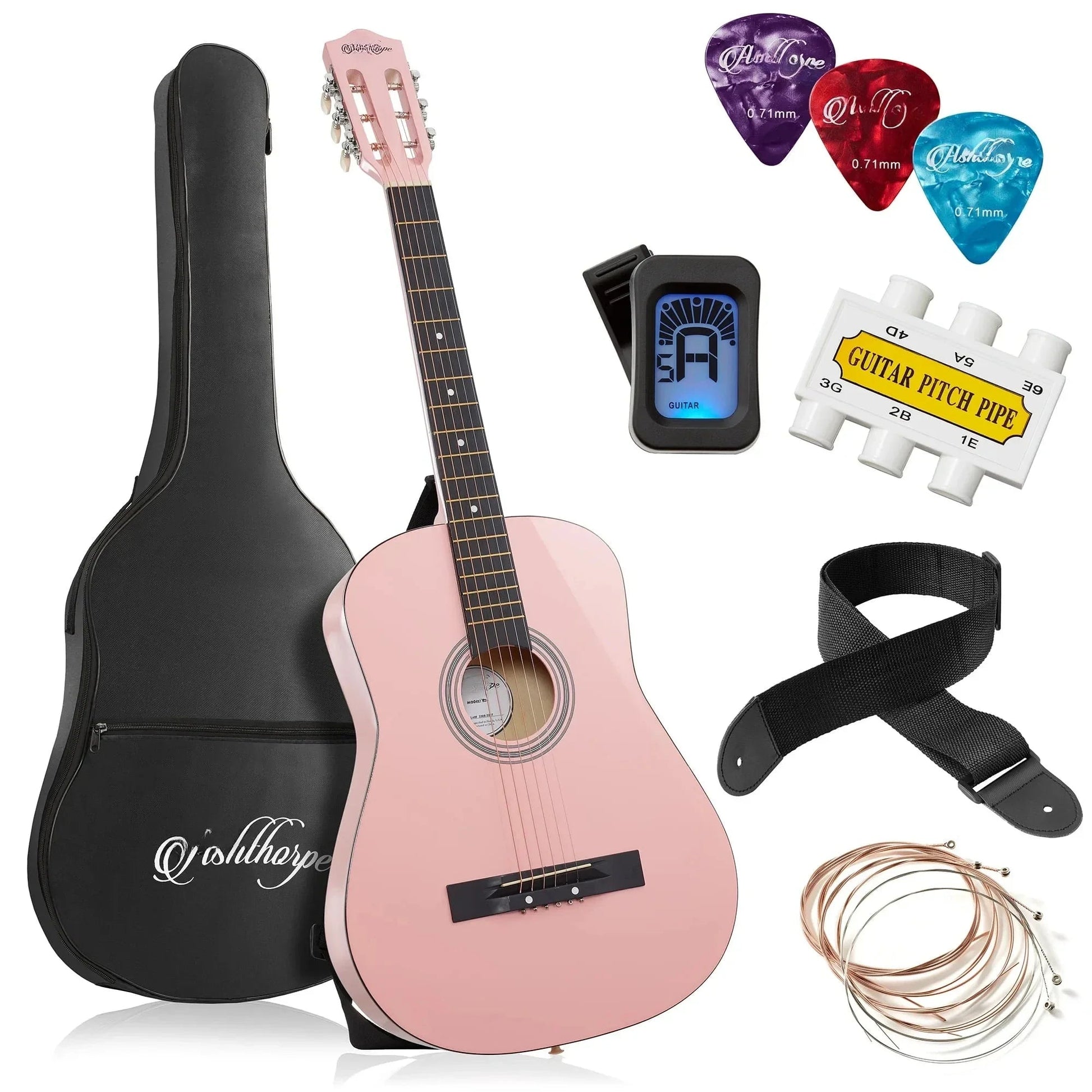 38Inch Beginner Acoustic Guitar Starter Package, Black Wild Frontier Gear LLC