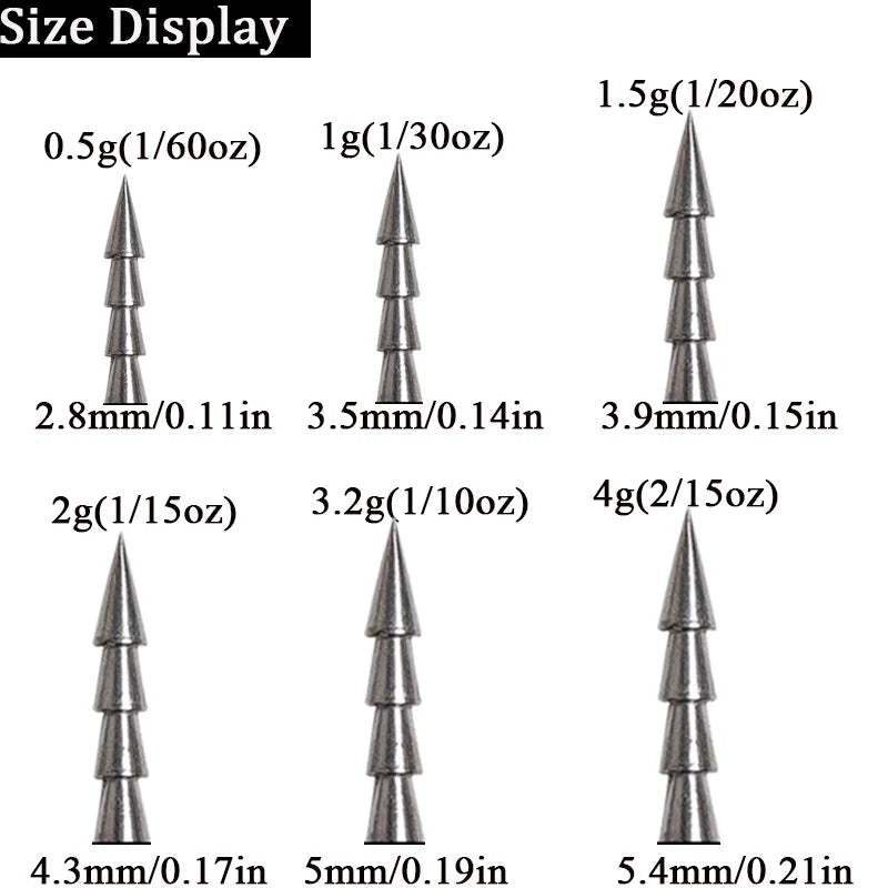10pcs/lot Fishing Insert Weight 0.5g 1g 1.5g 2g 3.2g 4g Weight Sinker Fishing Soft Bait Fishing Accessories Wild Frontier Gear LLC