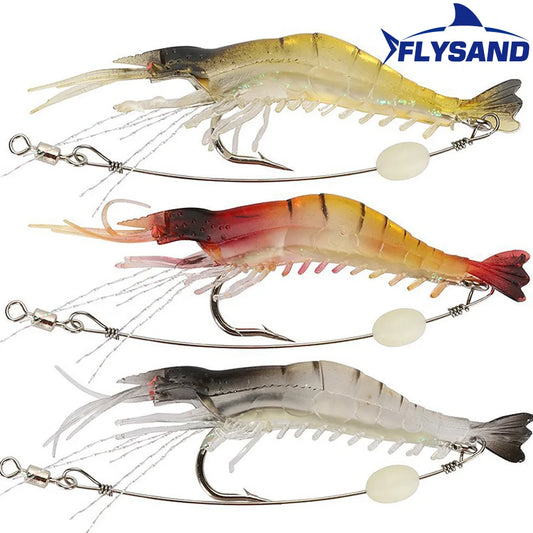 FLYSAND Shrimp Lure with Hooks Luminous Soft Fishing Lures Shrimp Bait Silicone Enticement Tackle Baits FlySand Fishing Tool