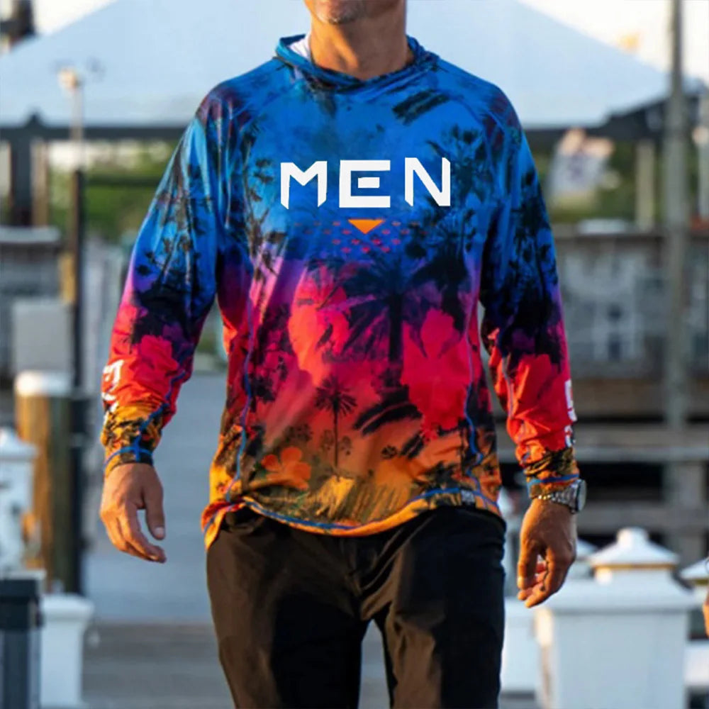 Summer Hooded Outdoor Long Sleeved Fishing Shirt UV Protection Fishing Shirt Men Breathable Quick Dry Sun Protection T-Shirts - Wild Frontier Gear LLC