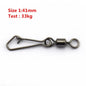 50pcs/lot Stainless Steel Fishing Bearing MS+QL Swivels Interlock Rolling Swivel with Hooked Snap Fishing Hook Connector Tackle