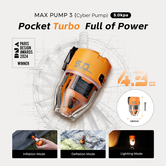 FLEXTAIL MAX PUMP 3 - Electric Air Pump, Portable Camping Pump with 3 Level Ambient Light for Air Bed, Sleeping Pads, Vacuum Bag Wild Frontier Gear LLC