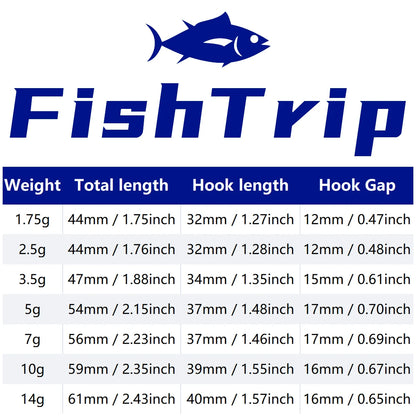 FishTrip 10Pcs Bullet Jig Heads Fishing Hooks 1.75g~14g Texas Rig Saltwater Freshwater Offset Weighted Hook Weedless