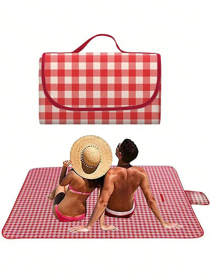 Picnic Blanket 150×200cm Beach Mat Washable Lightweight with Handle Red Checkered for Hiking Travelling Outdoor Camping Parks Wild Frontier Gear LLC