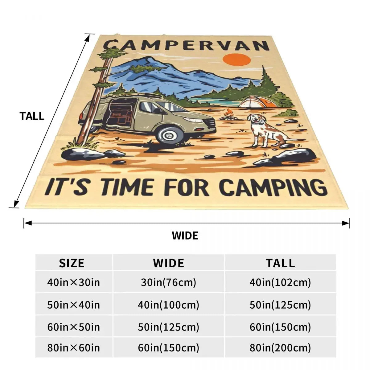 CamperVan Knitted Blanket Fleece Summer Happy Camper Lightweight Throw Blankets for Car Sofa Couch Bedroom Quilt Wild Frontier Gear LLC