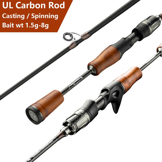 UL,Ultralight Carp Trout Bass Fishing Rod,Solid Carbon Fiber Rod Tips,Spinning,Casting,Stream Lake Lure Fishing Rods,2 Sections