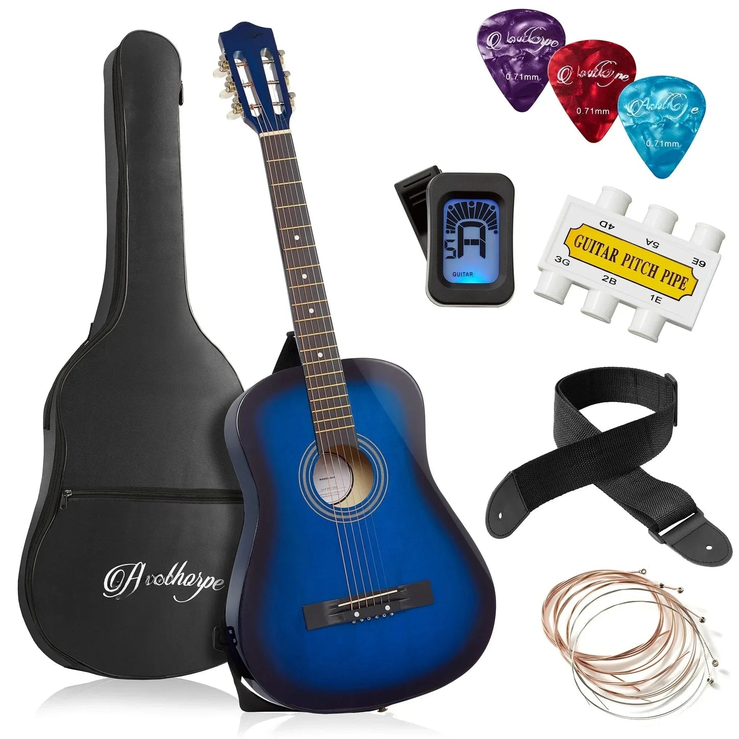 38Inch Beginner Acoustic Guitar Starter Package, Black Wild Frontier Gear LLC