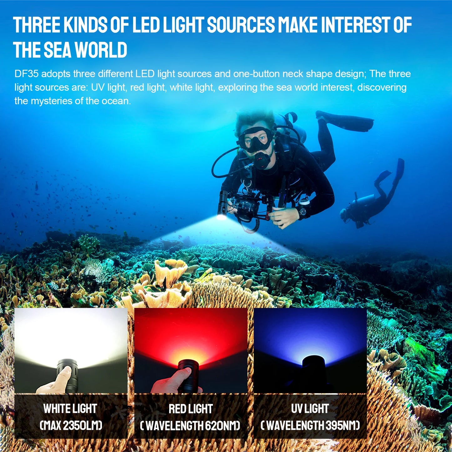 Trustfire DF35 Diving Flashlight 2350 Lumens Led Spotlight Flood Uv/Red/White Light Underwater Lamp For Scuba Cave Dive Camera P