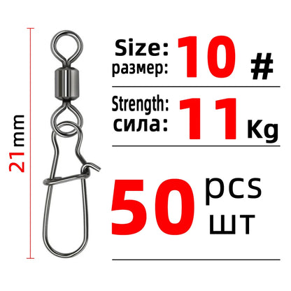 DNDYUJU 10 To 50X Fishing Swivel Snap Pin Bearing Rolling Swivel Stainless Steel Snap Fishing Connector Fishhook Lure Tools