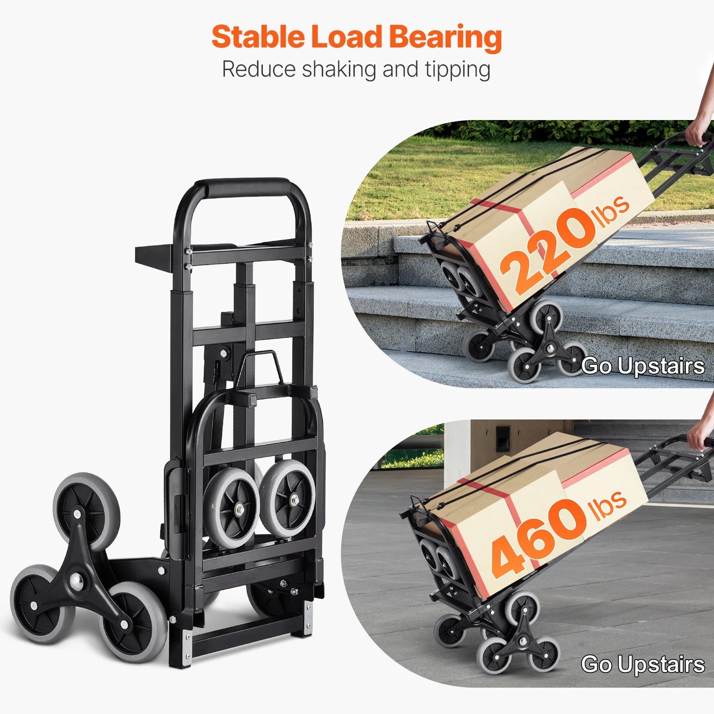 VEVOR 460 lbs Stair Climbing Cart Folding Hand Truck Dolly with Handle 6 Wheels & 2 Elastic Ropes for Shopping Moving Warehouse Wild Frontier Gear LLC
