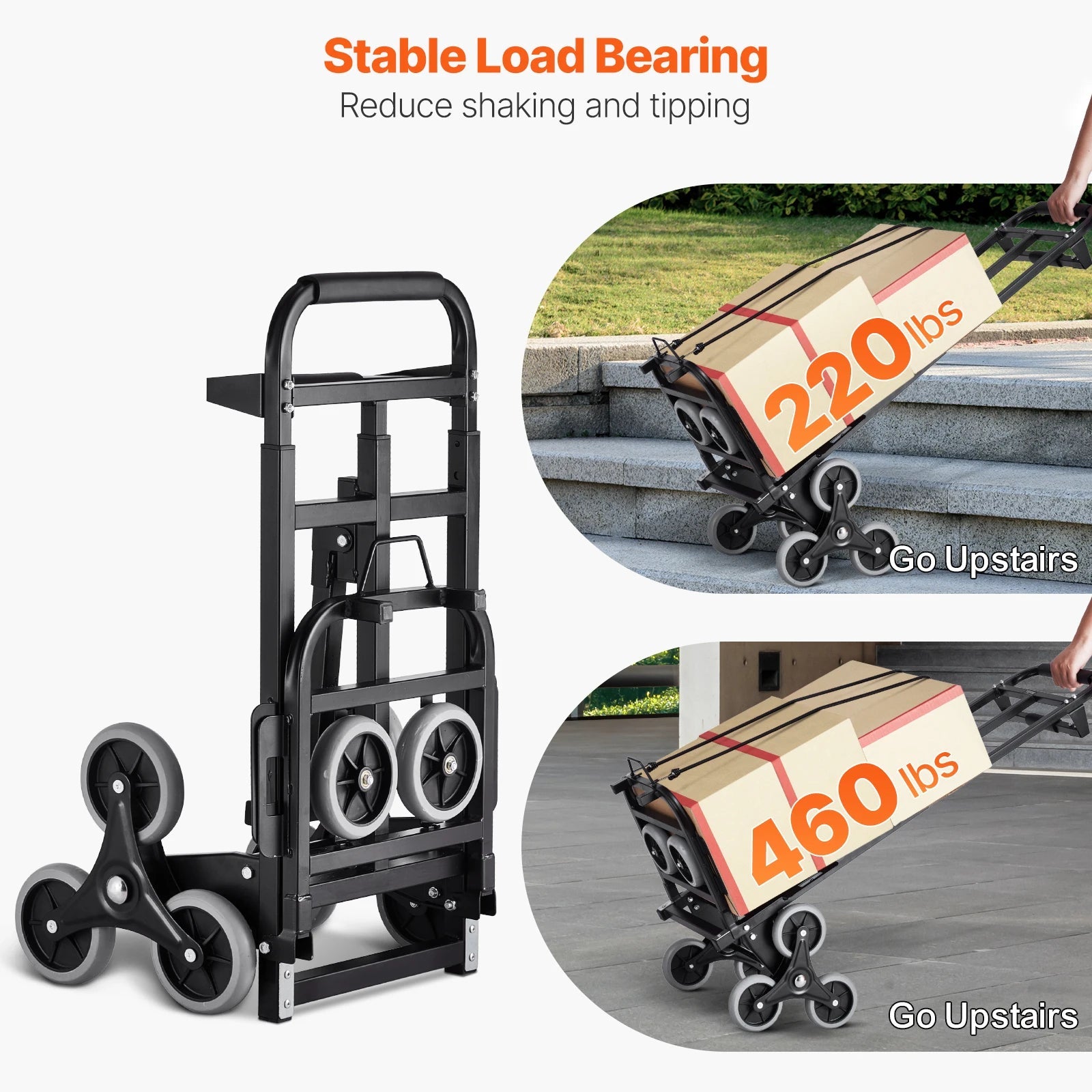 VEVOR 460 lbs Stair Climbing Cart Folding Hand Truck Dolly with Handle 6 Wheels & 2 Elastic Ropes for Shopping Moving Warehouse Wild Frontier Gear LLC