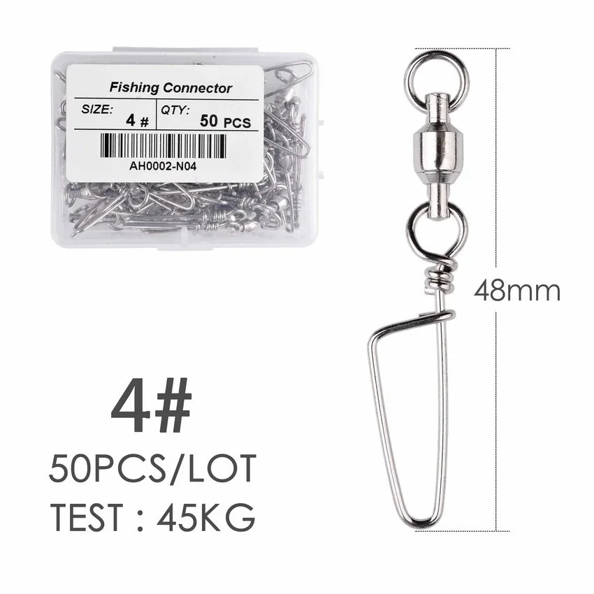 50pcs Fishing Ball Bearing Swivel with Coastlock Snap 0-6# Stainless Barrel Swivels Hook Lure Fishing Connector Tackle Box