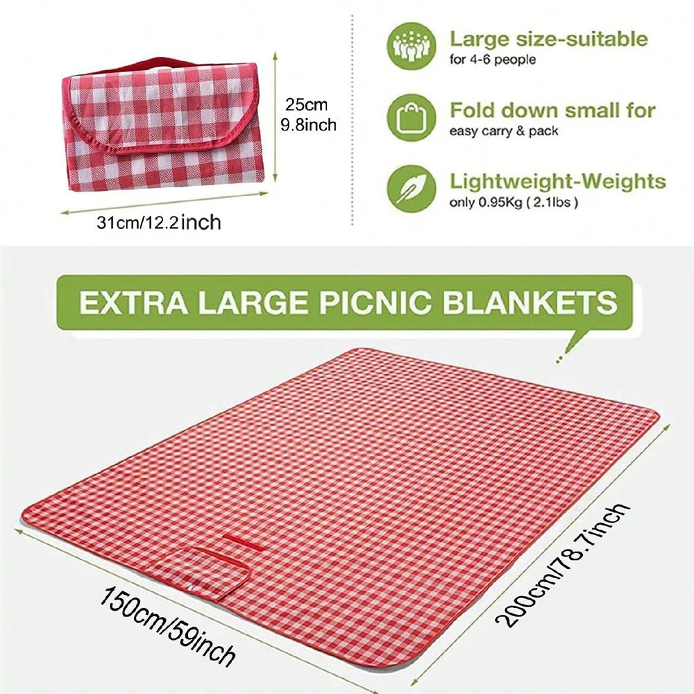Picnic Blanket 150×200cm Beach Mat Washable Lightweight with Handle Red Checkered for Hiking Travelling Outdoor Camping Parks Wild Frontier Gear LLC