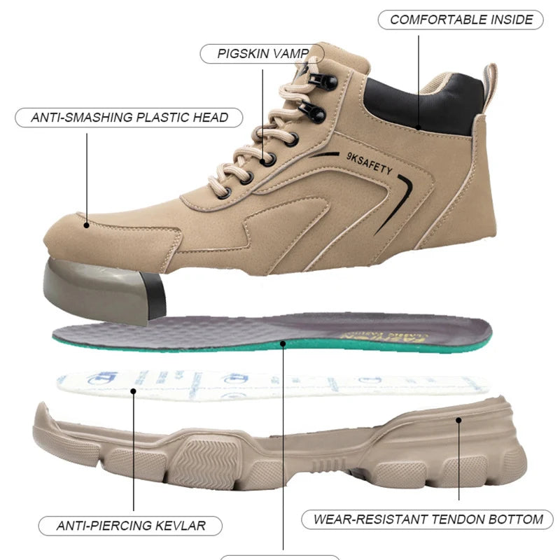 Men Steel Toe Safety Work Boots Indestructible Construction Safety Boots Puncture Proof Male Work Shoes Protective Footwear - Wild Frontier Gear LLC