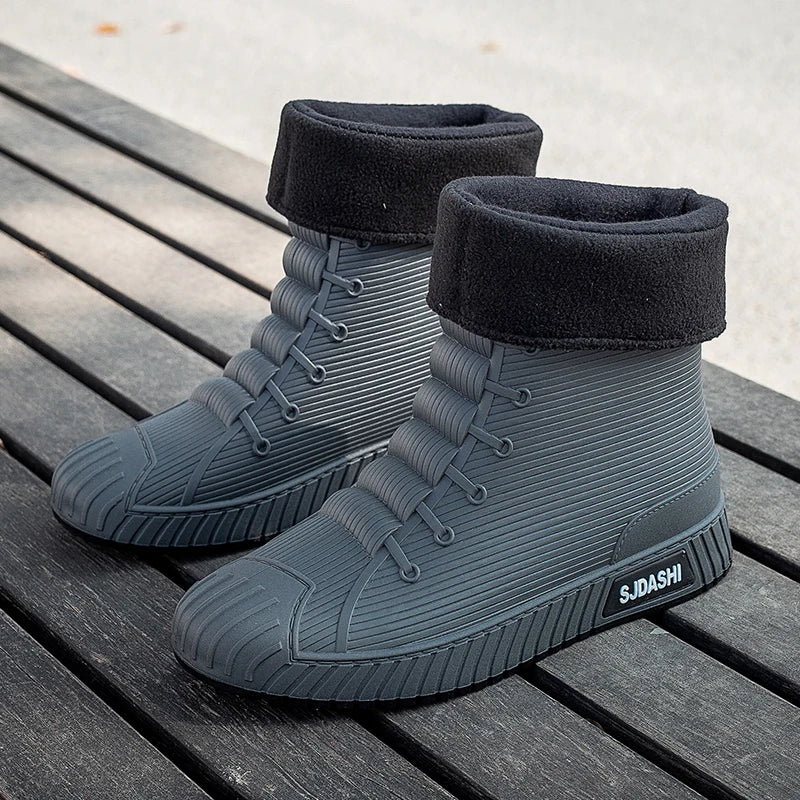 Versatile Casual Short-barreled Waterproof Shoes Men Women Lined With Fleece Warmth Anti-slip Wear-resistant Outdoors Rain Boots - Wild Frontier Gear LLC