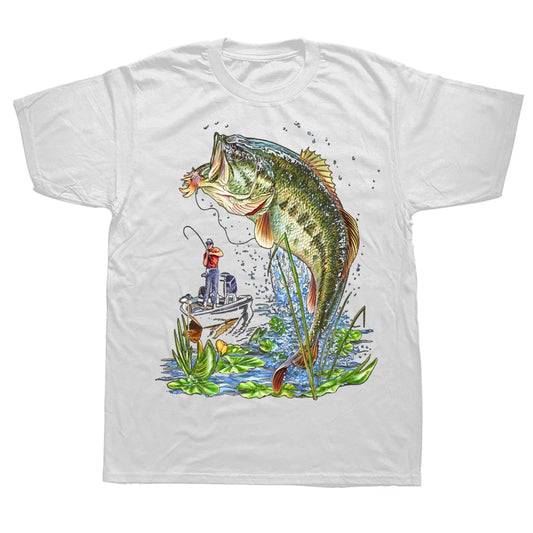 Funny Fishing Bass Fish T Shirts Summer Graphic Cotton Streetwear Short Sleeve Birthday Gifts T-shirt Mens Clothing - Wild Frontier Gear LLC