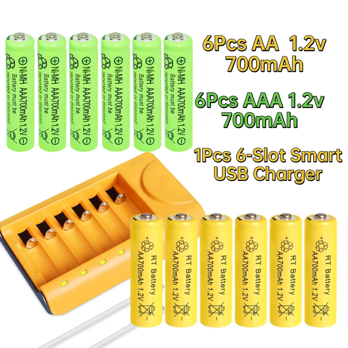 Skywolfeye 30pcs/24pcs/18pcs/12pcs/6pcs AA AAA NiMh 1.2V 700mah Rechargeable Battery Set with 6 Slot Battery Charger Wild Frontier Gear LLC