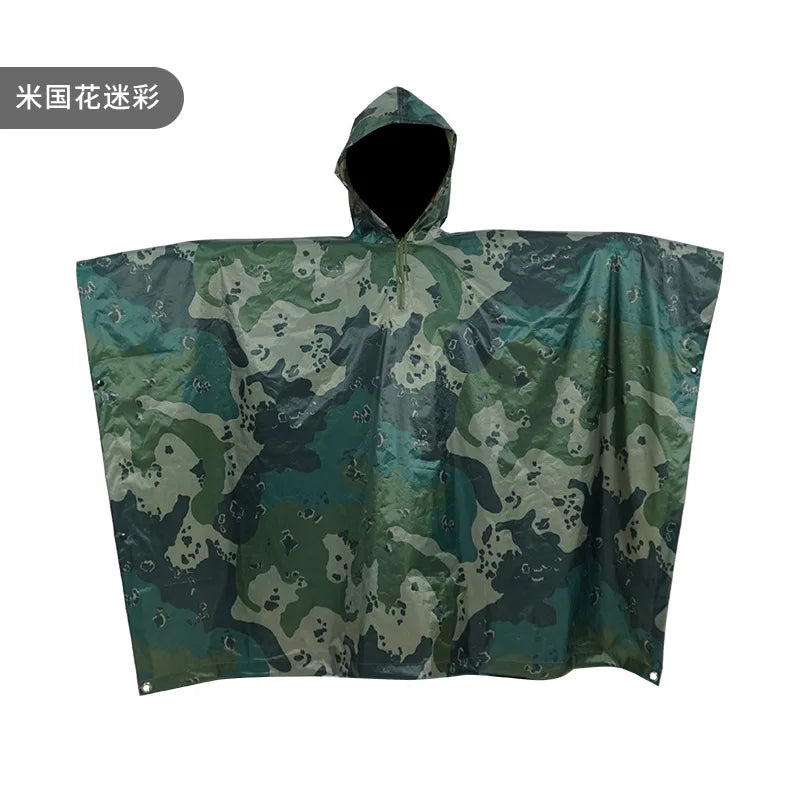 Polyester Twill Camouflage Raincoat, 3 in 1, Floor Mat, Outdoor, Hiking, Camping, Cape Style, 210T
