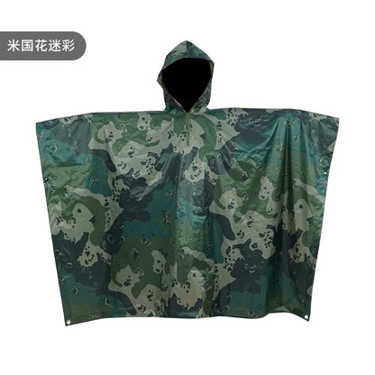 Polyester Twill Camouflage Raincoat, 3 in 1, Floor Mat, Outdoor, Hiking, Camping, Cape Style, 210T