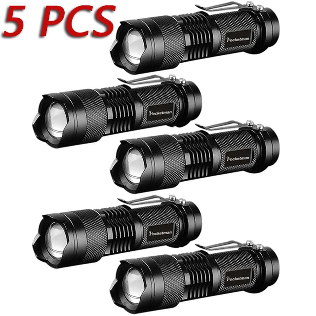 5 PCS Mini Brightest Led Flashlight Tactical Flashlights Powerful LED Torch  Zoomable Flashlamp Powered by AA batteries or 14500