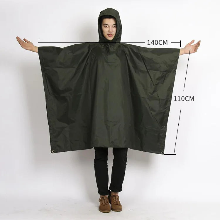 Polyester Twill Camouflage Raincoat, 3 in 1, Floor Mat, Outdoor, Hiking, Camping, Cape Style, 210T