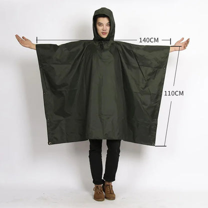 Polyester Twill Camouflage Raincoat, 3 in 1, Floor Mat, Outdoor, Hiking, Camping, Cape Style, 210T