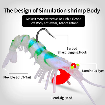 1pcs 6g 13g 19g Sinking Luminous Eyes Silicone Shrimp Baits Bionic Soft Prawn Lures Jig Head Swimbait Jigging Hook Wobbler