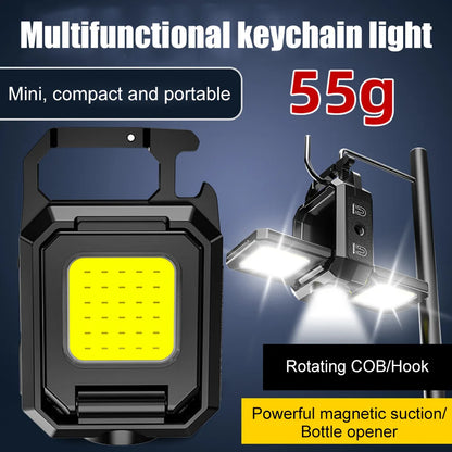XPE Mini Keychain Light 1000LM COB LED Pocket Flashlight 800mAh Type-C USB Rechargeable IPX4 Waterproof Portable Outdoor Tool