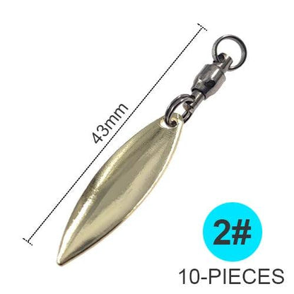 Set of 10 Willowleaf Blades Fishing Lure Accessories with Ball Bearing Swivels for Spinnerbaits and Buzzbaits - Wild Frontier Gear LLC