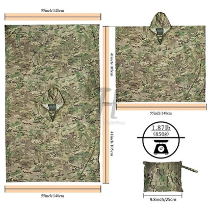 CP Military Poncho Rainwear 210T Nylon+PVC Waterproof Fabric Rainwear Camouflage War Game Hunting Airsoft Accessories Rain Coat