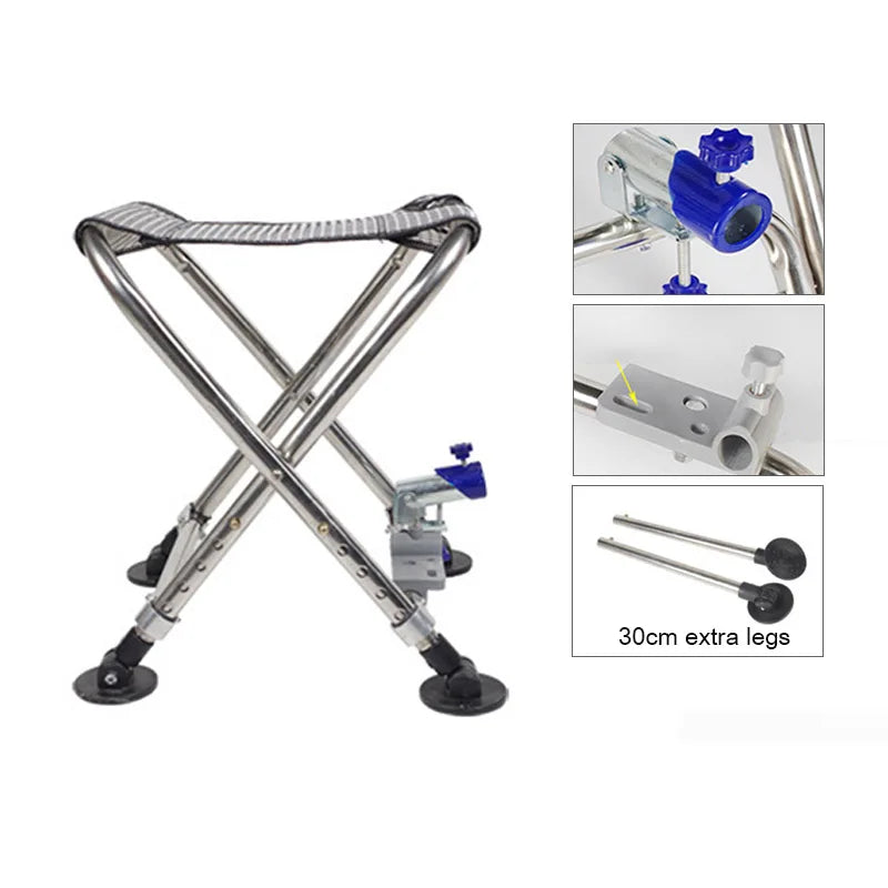 Adult Mini Fishing Chair Seating Foldable Outdoor Stainless Steel All-terain Light Weight  Legs Adjustable Portable Fishing Gear - Wild Frontier Gear LLC