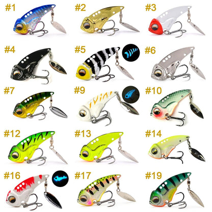 Castfanatic MZ55/MZ60 Metal VIB Lures - 17g/13g Lipless Blade Bait with Tail Spinner for Fishing Enthusiasts - Wild Frontier Gear LLC