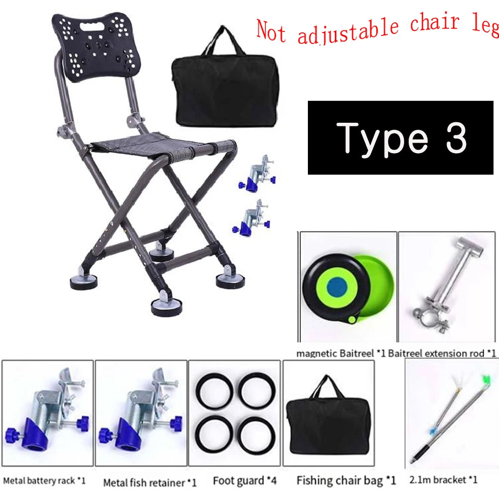 Portable Fishing Chair Folding Fish Chair 180 Degree Adjustable Backrest Four-leg Recliner Aluminum Alloy Camping Chair Stool - Wild Frontier Gear LLC