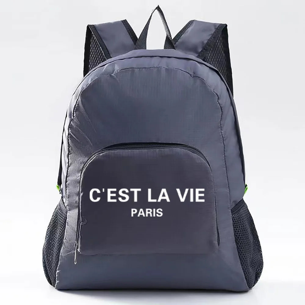 Lightweight Foldable Backpack Sports Travel Hiking Climbing Bag Text Printed Portable Outdoor Pack for Women Men Travel Storage