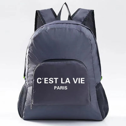 Lightweight Foldable Backpack Sports Travel Hiking Climbing Bag Text Printed Portable Outdoor Pack for Women Men Travel Storage