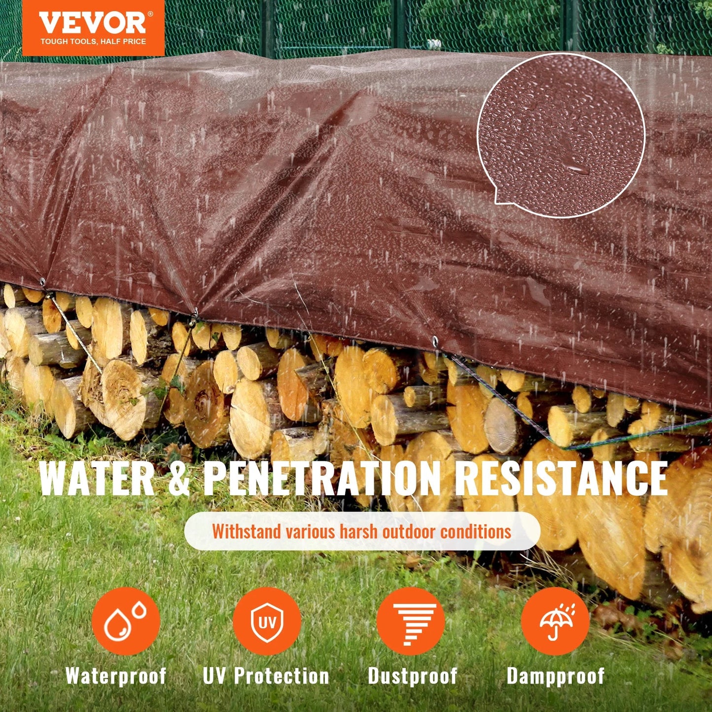 VEVOR Heavy Duty Tarp 16 Mil Thick  Waterproof Tear Proof Poly Plastic Tarps Cover  Multi-Purpose Outdoor Tarpaulin for Truck Wild Frontier Gear LLC