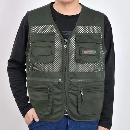 Casual Summer Sleeveless Fishing Vest Solid Color Plus Size Loose Waistcoat for Outdoor Classic Multi Pocket Photograph Vest - Wild Frontier Gear LLC